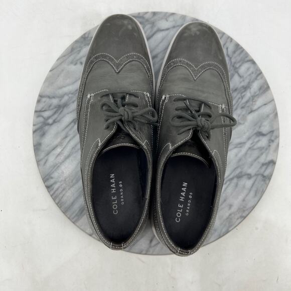 Cole Haan Mens 10 Shoes Grey Grand OS Leather Lace Up Wingtip Dress C24895 - Picture 10 of 15